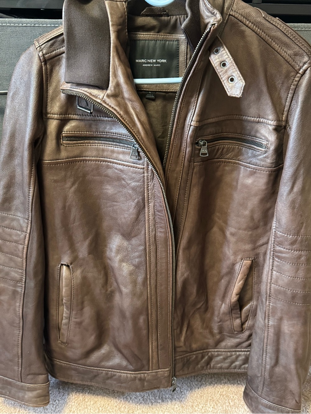 Marc New York Brown Leather Bomber Jacket